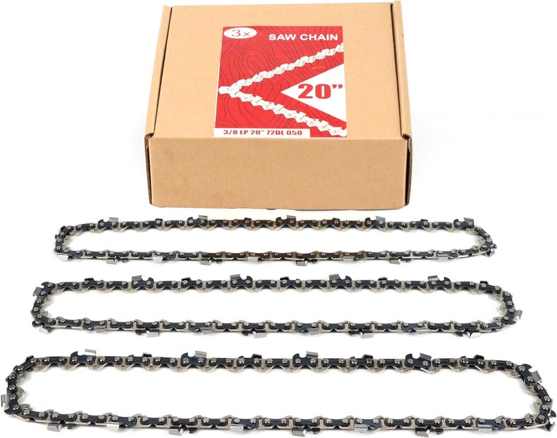 PETOX 20 Inch Chainsaw Chain 3-Pack 72 Drive Links, 3/8" Pitch, 0.050" Gauge, Fit for Husqvarna, Stihl, Craftsman, Dolmar, Earthwise Chainsaws and More-E72 - Image 1